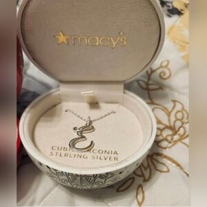 Macy's Sterling Silver Pendant with Cubic Zirconia LETTER, E